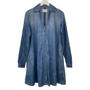 Current Elliot Long Sleeve Chambray Trapeze Shirt Dress Size 1 Small Coastal EUC